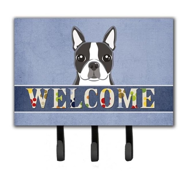 Carolines Treasures Carolines Treasures BB1389TH68 Boston Terrier Welcome Leash & Key Holder BB1389TH68 - main